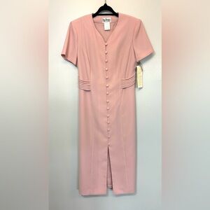 NWT Vintage 90s Peri Petites Pink Wiggle Dress‎ 10P Secretary Cottagecore Button